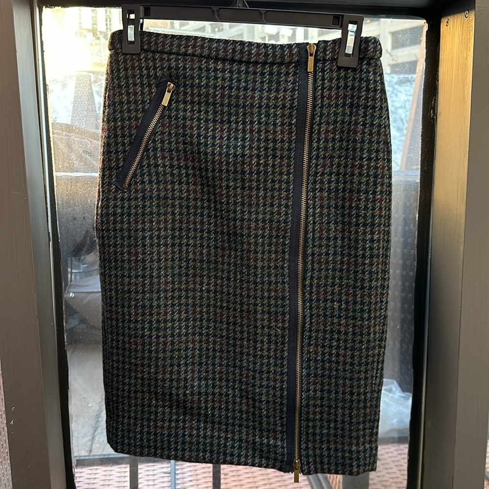 Jcrew houndstooth wool skirt with cool zippers size 2 NWT new